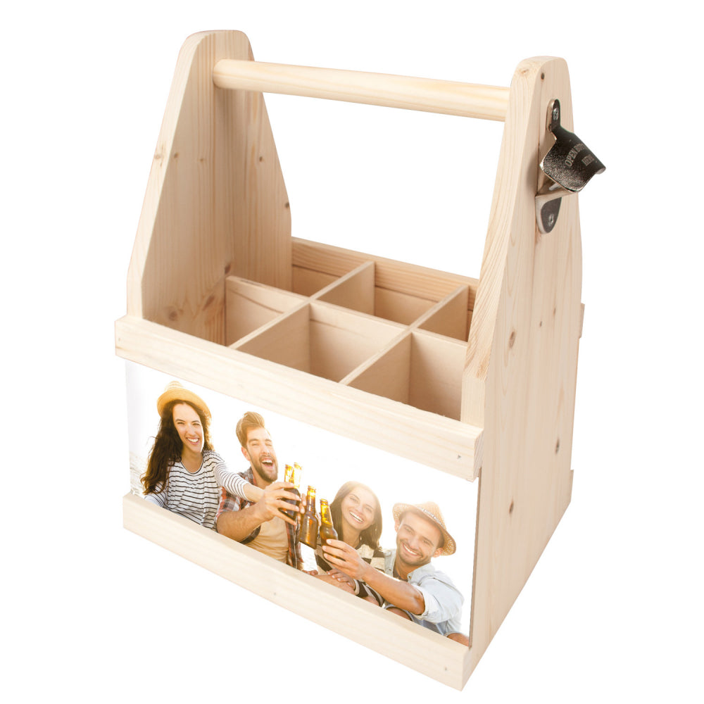 Houten Bierflesdrager met eigen foto – Persoonlijk & Stoer Cadeau voor vader, broer, etc. (Onze favoriet voor Vaderdag)