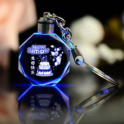 K9 Crystal Keychain LED Flashing Custom Carve Family Photo Frame Souvenir Gifts Glass Key Chain Ring Jewelry