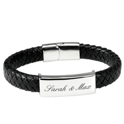 Gegraveerde leren armband heren