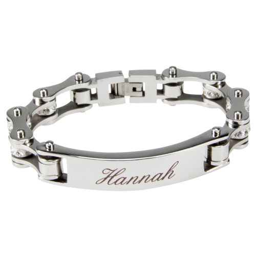 Bracelet gravé chaîne de motard dames or-argent