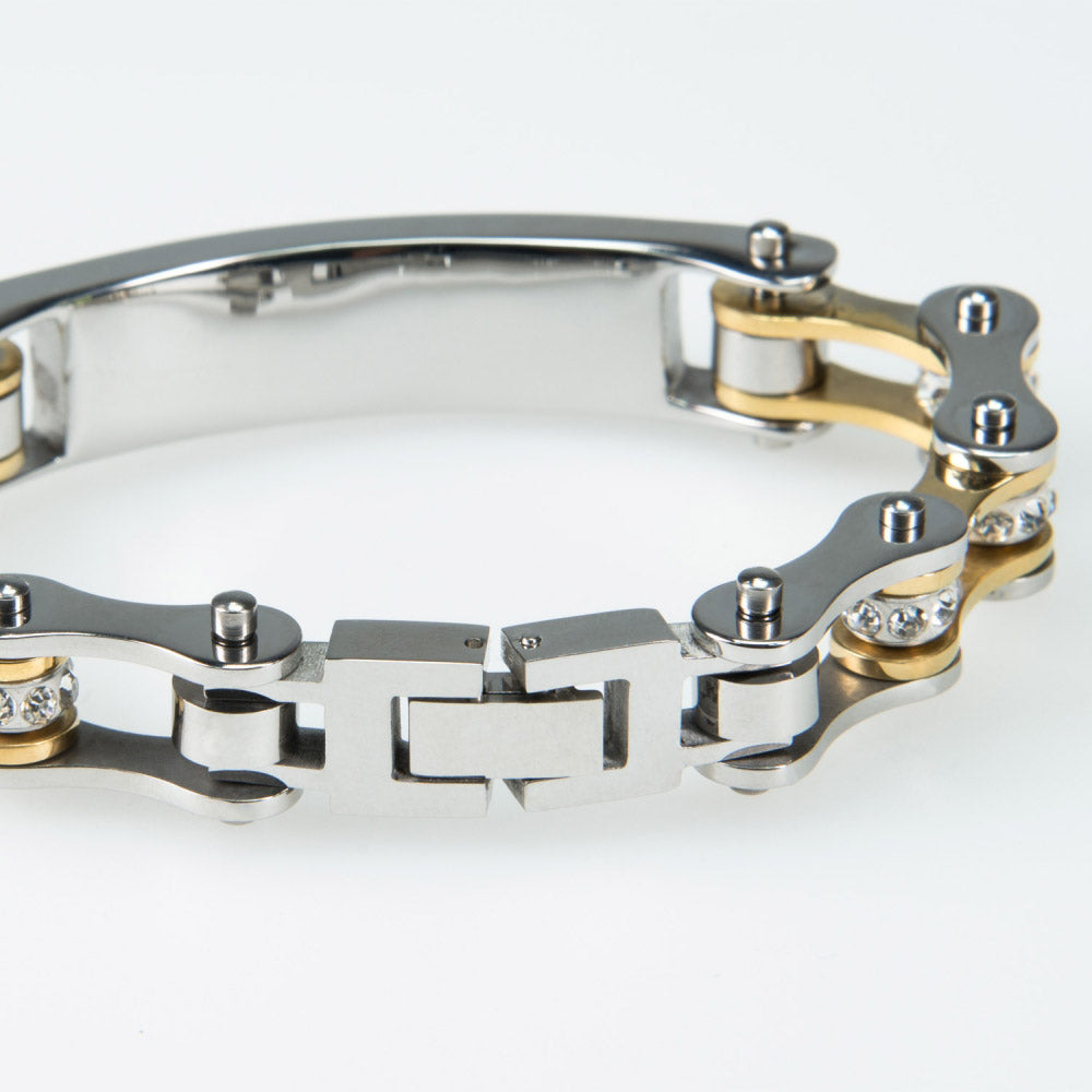 Bracelet gravé chaîne de motard dames or-argent