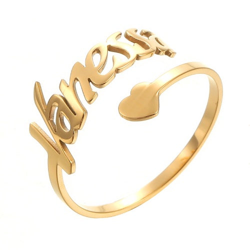 Bague en acier inoxydable avec nom et coeur