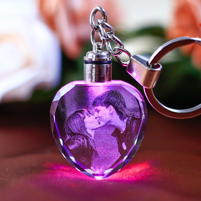 K9 Crystal Keychain LED Flashing Custom Carve Family Photo Frame Souvenir Gifts Glass Key Chain Ring Jewelry