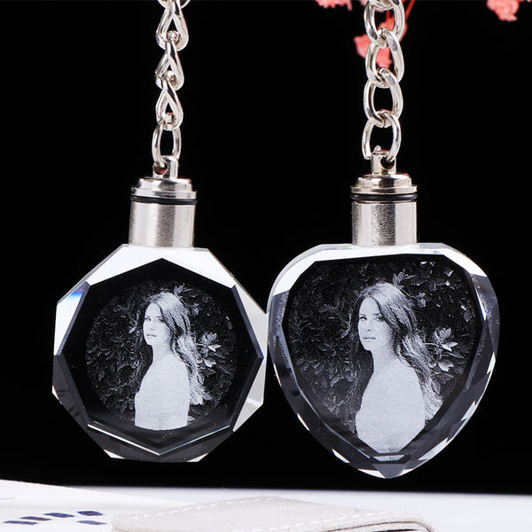 K9 Crystal Keychain LED Flashing Custom Carve Family Photo Frame Souvenir Gifts Glass Key Chain Ring Jewelry