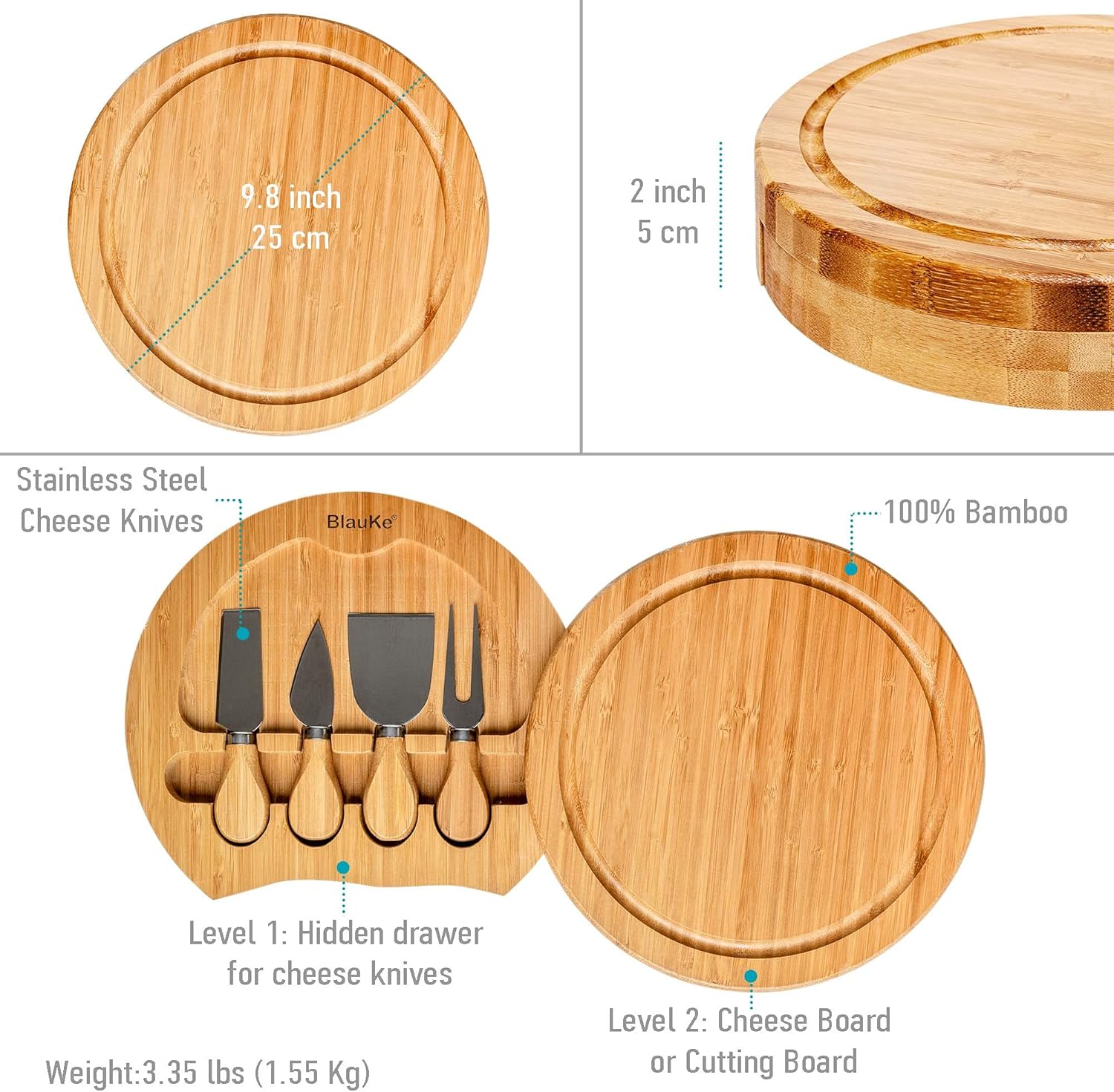 Ronde Bamboe Kaasplank Set